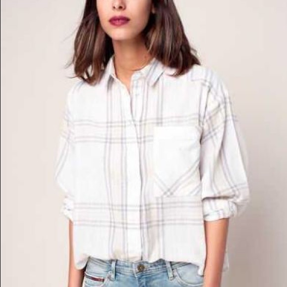 Free People batwing dolman plaid button crop top M - Picture 3 of 8